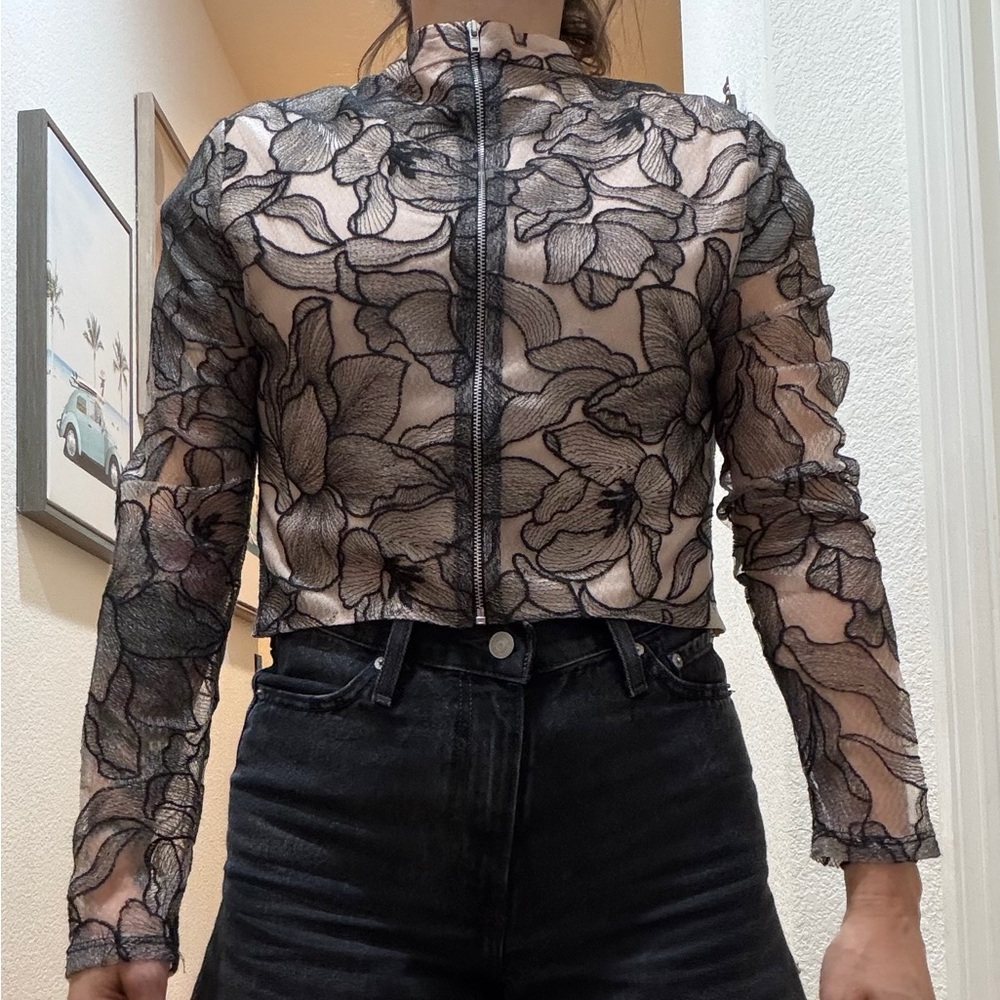 Floral Sheer Black Top